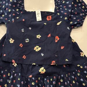 Gap Navy Floral Top with Puff Sleeves and matching skirt